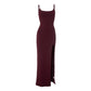Solid Color Ribbed Knitted Spaghetti Strap Dress Summer Sleeveless Backless Split Maxi Long Dresses for Women