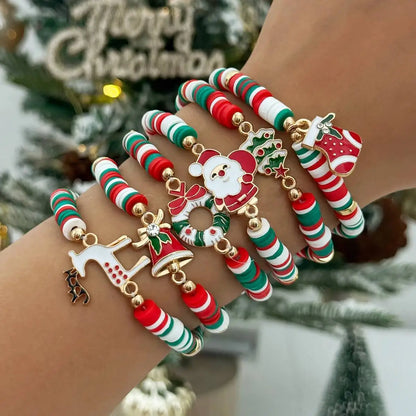 6 Pcs/Set Exquisite Christmas Tree Santa Claus Boots Bracelet Fashion Cute Polymer Clay Bracelets Year Party Jewelry 2026