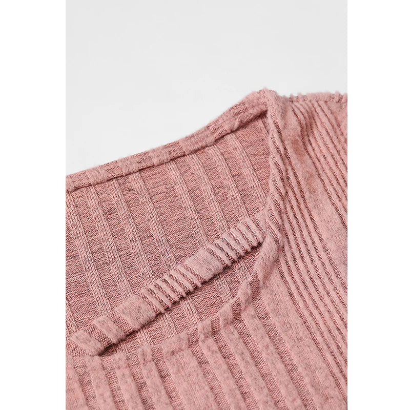 Women's Asymmetrical Ribbed Knit Top with Letter Embroidery, Flare Long Sleeve Pink Tee for Everyday Casual