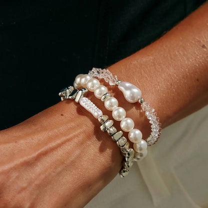 3 Pcs/Set Elegant Baroque Imitation Pearl Bracelets for Women Luxury Stacked Crystal Bead Chain Bracelet Wedding Jewelry
