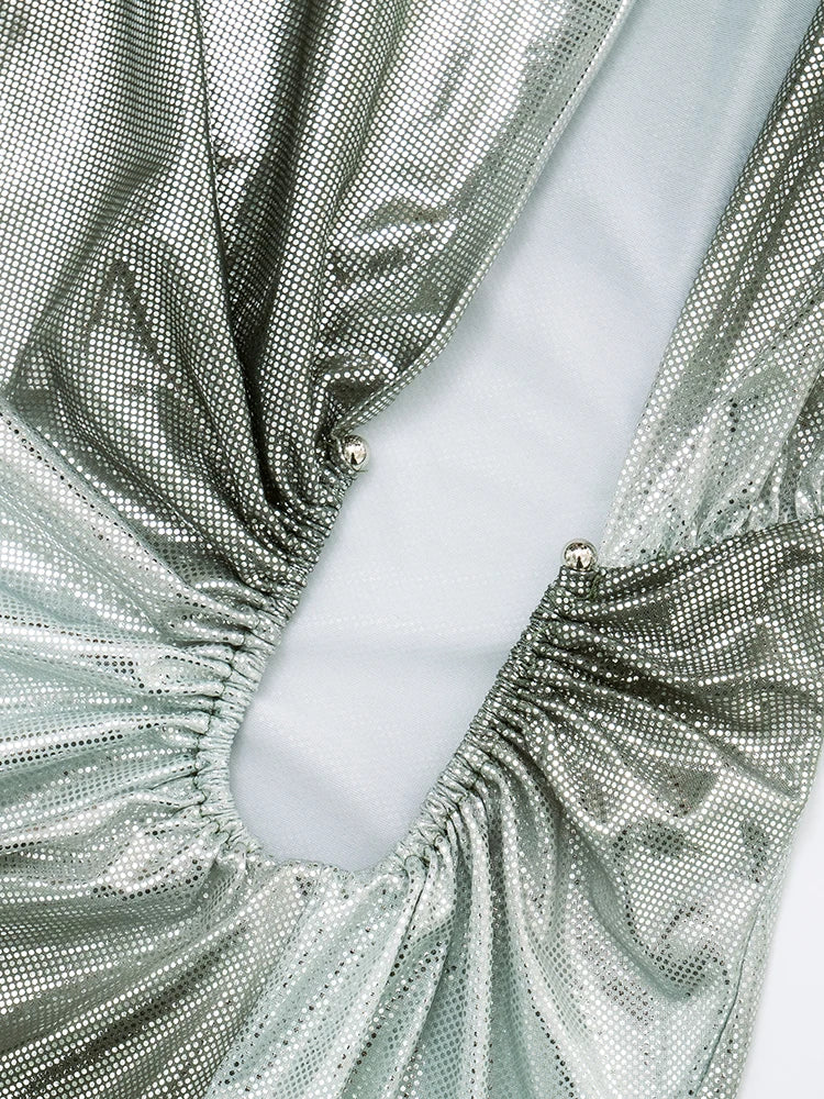 Sexy Silky Split Dress Women Irregular Ribbon Gradient Color Deep V-Neck Coquette Hottie Street Elegant Slim Bodycon