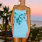 Women Y2K Sequin Floral Bodycon Mini Dress Spaghetti Strap with Ruffled Hem for Summer Vacation Party Streetwear