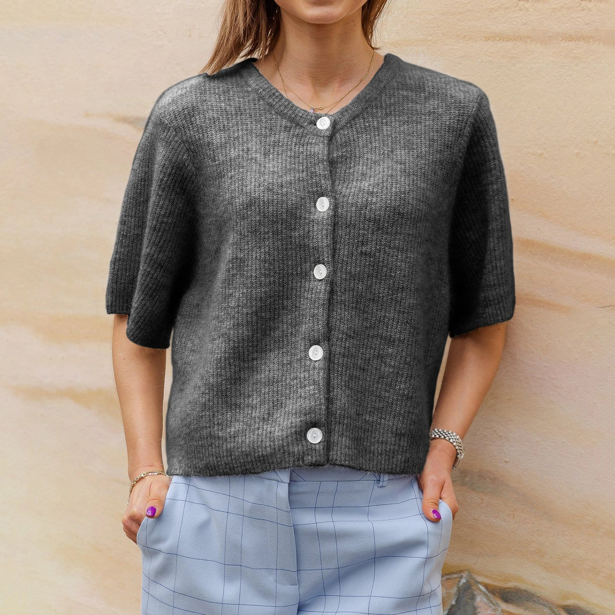 Women Knitted Crop Cardigan Shirt Short Sleeve Button Down Ribbed Knit Crop Top Y2k Girls Outwear Top Tee Shirt