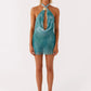 Tie Dye Halter Backless Sexy Mini Dress Women Robe Hollow Out Off-shoulder Sleeveless Beach Club Party Dress Elegant