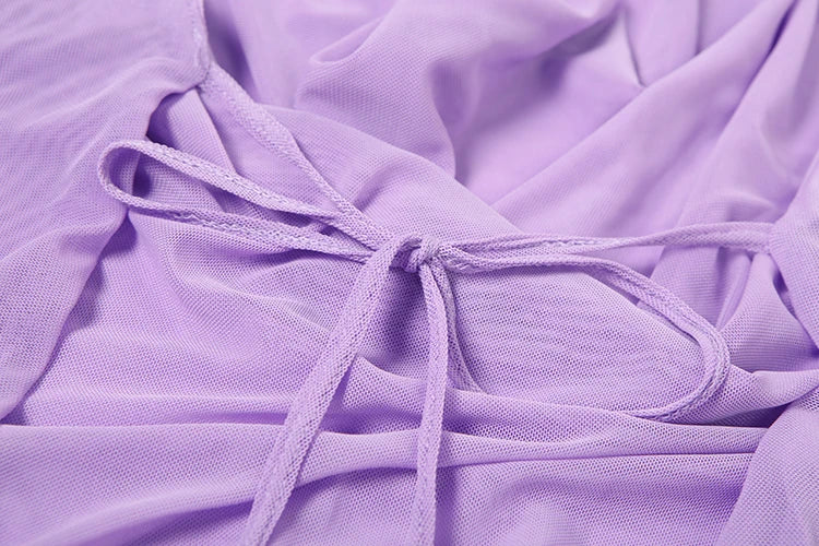 Mesh Patchwork 2 Piece Set Women Halter Lace-Up Backless Camisole+Ruched Mini Skirts Midnight Sexy Club Party Outfits