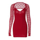 See Though Lace Long Sleeve Deep V Neck Backless Mini Dress Red Black Sexy Nightclub Dresses Coquette Clothes