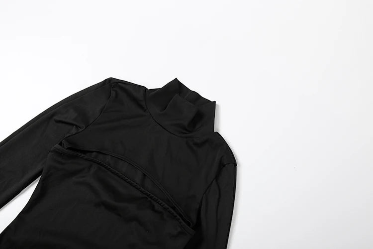 Fashion Chic 2-Piece Set Women Strapless Split Maxi Dress+Super Short Half-Sleeve Turtleneck Top Matching Elegant Outfits