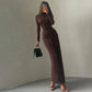 Long Sleeve Pleated Maxi Dress Elegant Woman Clothing Evening Wear Party Dresses Fall Winter