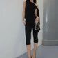 White 2 Piece Lace-up One Shoulder Top Knee Length Pant Coord Sets Women Clothing Elegant Summer Outfits