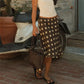 Women's Boho Polka Dot Midi Skirt High Waist Ruffle Hem Silky Satin Flared Skirt Beach Vacation Summer Casual Skirt