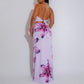 Women Two Piece Set Halter Open Back Crop Tops + Draped Cowl Neck Floral Print Slim Long Skirt Outfit for Party Vacation