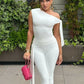 White 2 Piece Lace-up One Shoulder Top Knee Length Pant Coord Sets Women Clothing Elegant Summer Outfits