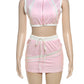 Casual Women Tracksuit 2 Piece Set Summer Patchwork Zip Tank Tops+Bandage Skirts Matching Sporty Stretch Slim Outfits
