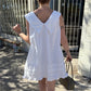 Preppy Cute Women Sleeveless Doll Dress Big Sailor Lapel Tie Bow Decor Eyelet Lace Ruffle Hem Street Summer Short Dress