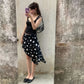 Polka Dot Print Mesh Sheer Brown Black Skirts for Woman Low Rise Asymmetrical Midi Skirt Y2k Clothes