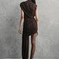 Irregular Draped Ruched Sexy Mini Dress For Women Elegant Turtleneck Sleeveless High Waist Pleated Club Party Dress
