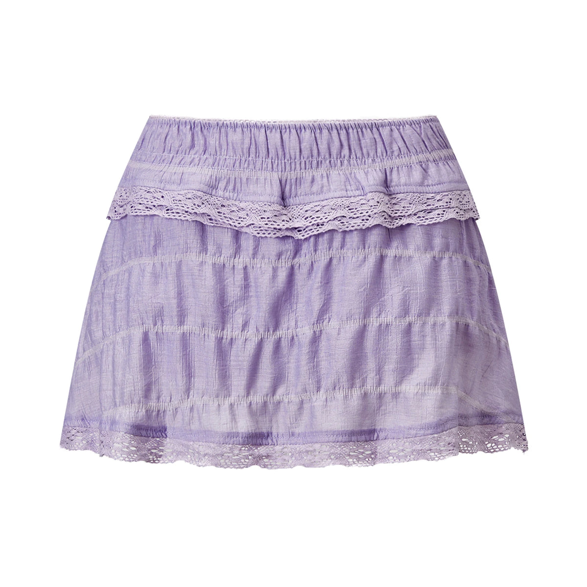 Women Lace Ruffle Tiered Mini Skort Elastic Waist Low Rise Flowy Micro Skirt Y2K Summer Casual Skirt With Inner Shorts