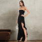 Strapless Ruffled Split Long Dresses Burgundy Black Elegant Evening Gown Party Dresses Woman Clothing