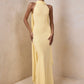 Women Sexy Mermaid Maxi Dress Halter Sleeveless With Flowing Cape Backless Bodycon Long Formal Evening Party Dress