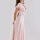 Women Satin Sexy Midi Dress Deep V Neck Lace Trim Ruffle Short Sleeve A Line Dress Wedding Guest Evening Party Dress