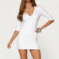 Women V Neck 3/4 Sleeve Bodycon Mini Dress Solid Color Slim Fit Pencil Short Dress Elegant Party Night Club Streetwear
