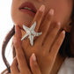 27 Styles Unique Exaggerated Big Flower Starfish Moon Rings Women Punk Geometric Adjustable Finger Ring Grunge Jewelry