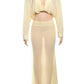 Ruched Elegant 2 Piece Set Women Lace-Up Halter Full Sleeve Crop Tops+Sexy See Through Skirts Street Fashion Outfits