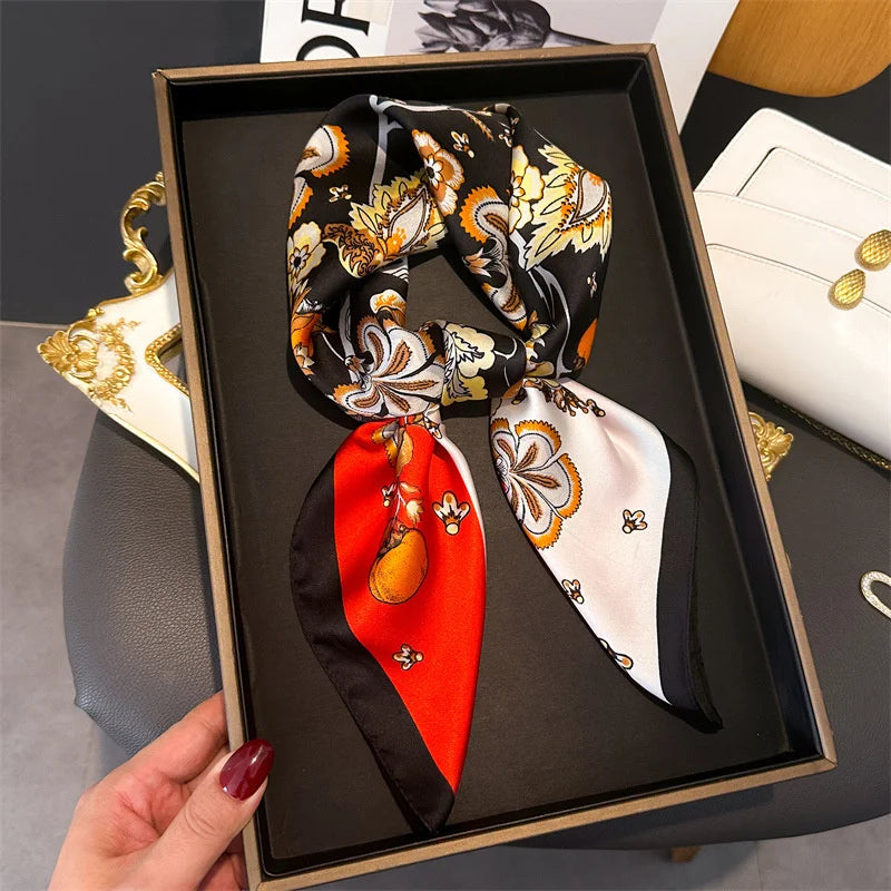 Fashion Paisley Print Luxury Brand Silk 70cm Square Scarf Women Satin Shawls Neckerchief Wrap Scarves Bandana Hair Hjiab Floral