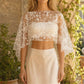 Women Floral Lace Tulle Cape Short Wedding Shawl Bell Sleeve Sheer Mesh Bolero Cover Up Bridal Evening Party Prom Shrug