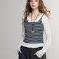 Women's Striped Spaghetti Strap Cami with Red Graphic, Sleeveless Square Neck Crop Top for Everyday Casual