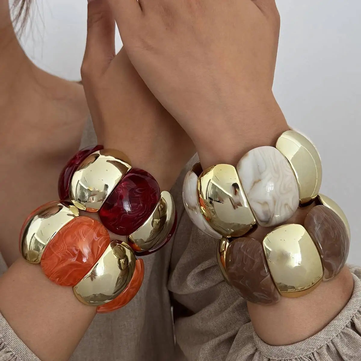 Wide Resin Bracelets for Women, Vintage Elastic Rope Bangle, Versatile Hand Jewelry, Fashion Personality, 2026 Style