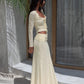Creamy Color Style 2 Piece Set Women Ruffles Low-Neck Shirring Crop Tops+Ruched Waist Long Skirts Street Elegant Suit