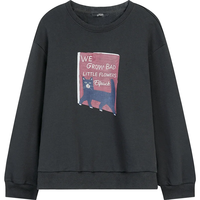 Women's Sweatshirt with Graphic and Slogan Print, Everyday Outdoor Top