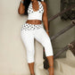 Trend Hottie 2 Piece Set Women Polka Dot Print Patchwork Halter Backless Vest+Ruched Capri Pants Fashion Streetwear