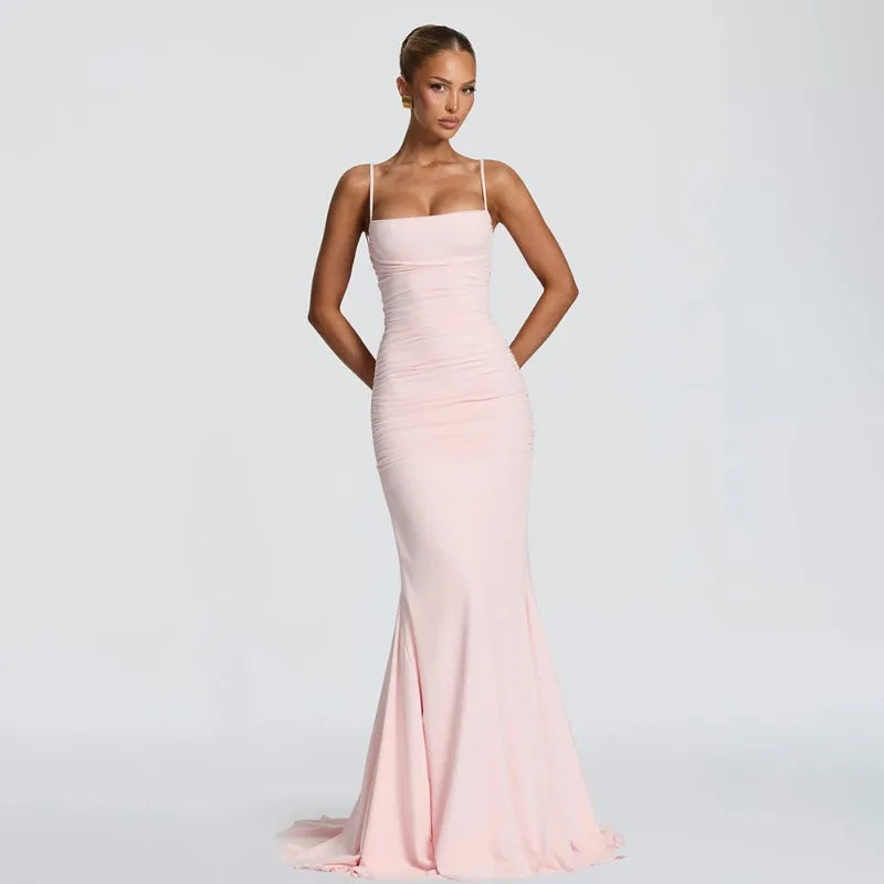 Spaghetti Strap Backless Fishtail Maxi Dresses 2026 Woman Elegant Evening Gown Party Birthday Dress