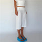 Women Y2K Low Waist Lace‑Up Linen Blend Culottes Solid Cropped Wide Leg Capri Pants With Pockets Casual Bottoms