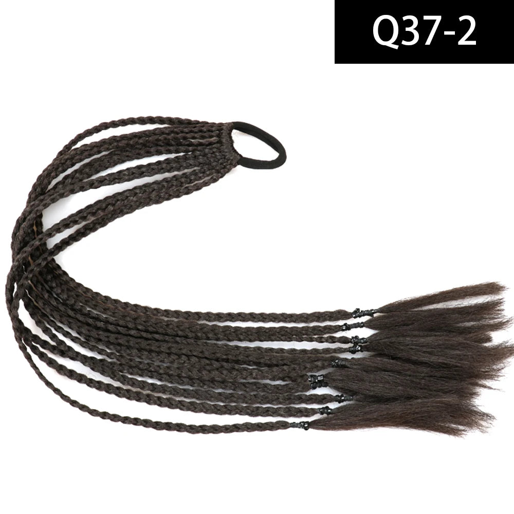 Synthetic Colored Braided Ponytail Hair Extension Rainbow Color Braids Pony Tail With Elastic Band Girl's Pigtail