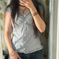 Women Fairy Grunge Crop Top Vintage Lace Short Sleeve Shirt Aesthetic Patchwork Square Neck T-Shirt 90s Harajuku Shirt
