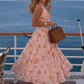 Halter Floral Print Sexy Midi Dress Women Elegant Deep V Neck Off-shoulder Sleeveless Backless Pleated Club Party Dress