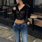Faux Fur Collar Crop Tops Women Single-Breasted Patchwork Jacquard Full Sleeve Sexy Autumn Trend Midnight Street Tees
