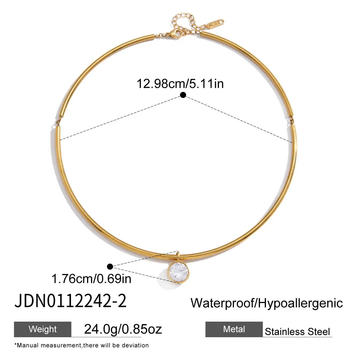 Geometric Zircon Pendant Torques Necklace For Women 18K Gold PVD Plated Stainless Steel Necklace Fashion Jewelry Gift
