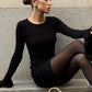 Round Neck Ruffle Long Sleeve Mini Dress Sexy Black Bodycon Dresses for Woman Clothes Fall