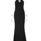 Black Halter Sexy Maxi Dress Women Elegant Gold Ring Off-shoulder Sleeveless Backless Bodycon Club Party Long Dresses