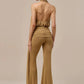 Halter Deep V Neck Sexy Jumpsuit Women Elegant Sleeveless Backless Draped Ruched Waist Skinny Club Party Dresses