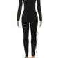 Sexy Fall Jumpsuits Women Diy Shirring o-Neck Full Sleeve Midnight Party Club Stretch Activity Fitness Slim Overalls