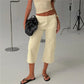 Women Solid Cargo Capri Pants Low Waist Multi Pockets Loose Wide Leg Cropped Trousers Y2K Summer Streetwear Pants