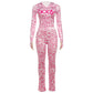 Leopard Tracksuit 2-Piece Set Women Letter Print Zip Hooded Crop Jacket+Leggings Casual Stretch Sporty Street Outfits