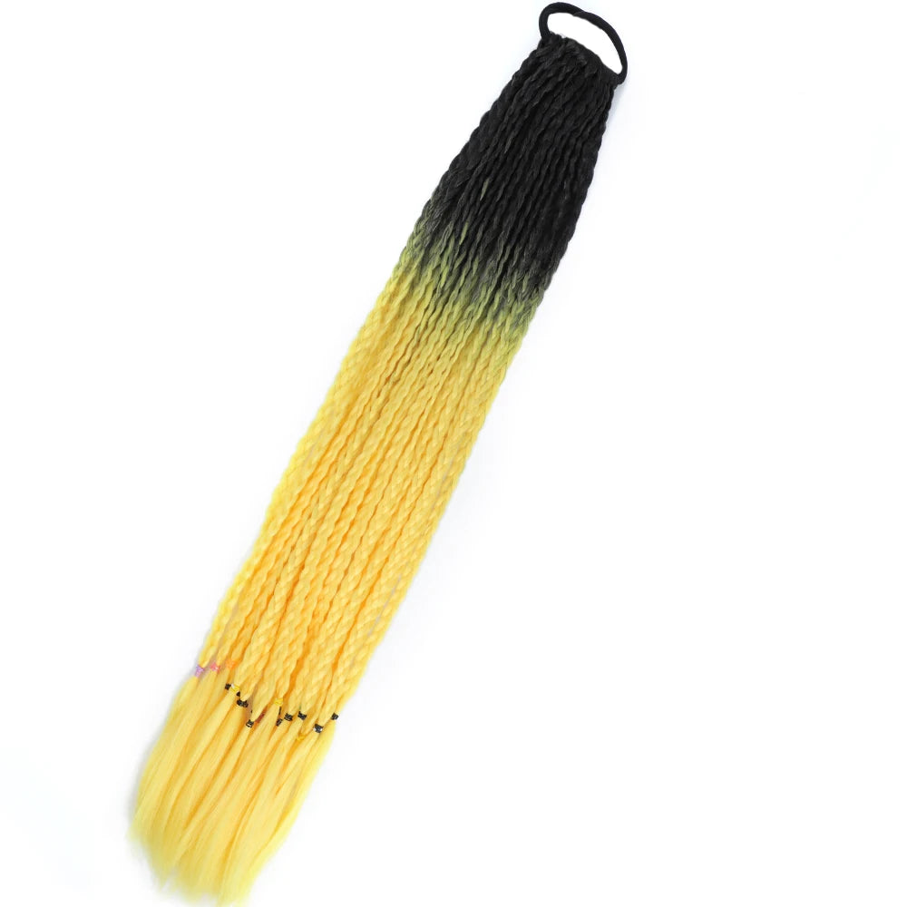 Synthetic 24inch Girls Colored Box Braided Ponytail With Elastic Rubber Band Hair Extensions Rainbow Color Box Pigtail Hairpiece
