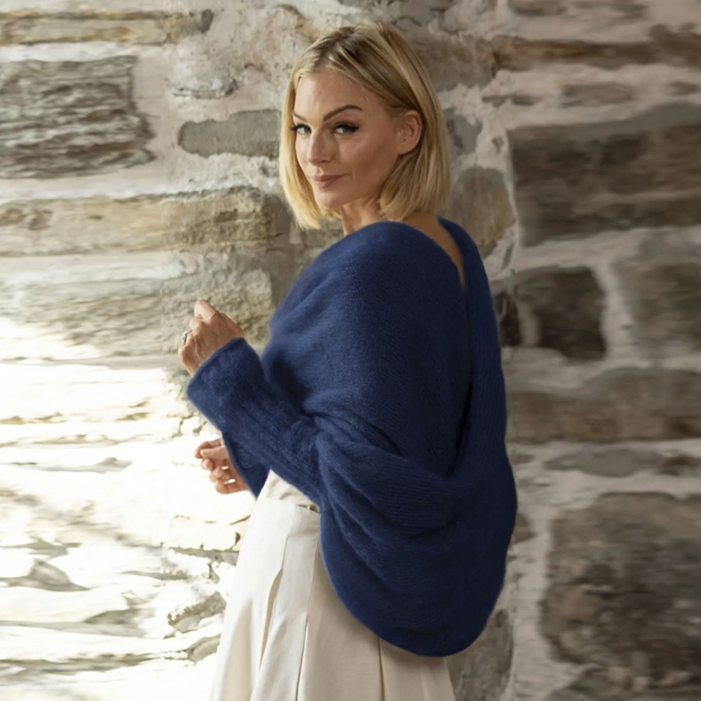 Knitted Shrug Cross Backless Sweater Casual Long Sleeve Off The Shoulder Top for Woman Clothing