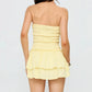 Women Mini Tube Top Dress Summer Tiered Hem Solid Color Sleeveless Off Shoulder Ruched Dress for Party Clubwear
